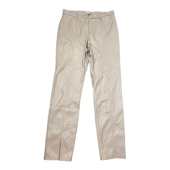JASON WU PANTS XL LEATHER VEGAN FAUX SPLIT SLIT ANKLE TAN BEIGE TROUSERS OFFICE - Picture 1 of 10